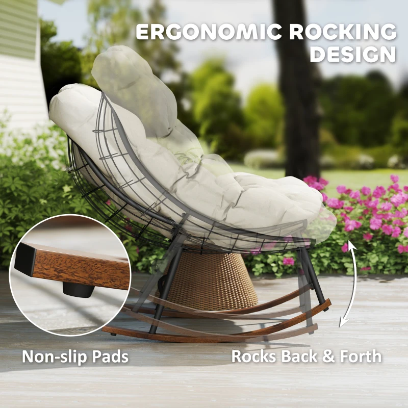Outsunny Outdoor Rocking Chair Patio Set of 2, Oversized Rocking Papasan Chairs with Cushions for Garden Porch, 265 lbs., Beige