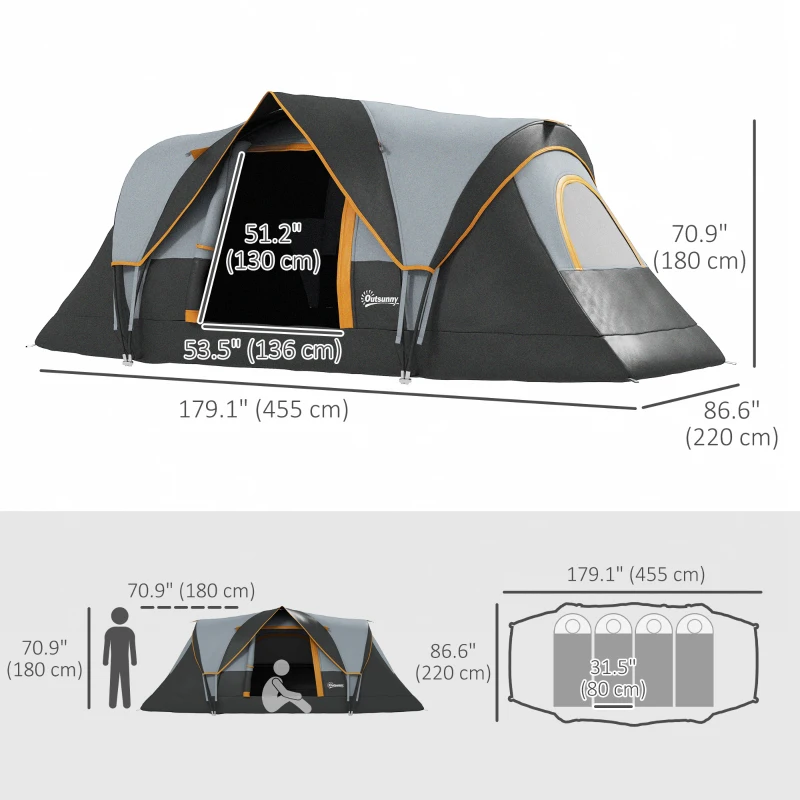 Outsunny 5-6 Person Family Tent, Outdoor Camping Tent with Lighting Hook, Carrying Bag for Camping, Hiking and Travelling, Cream