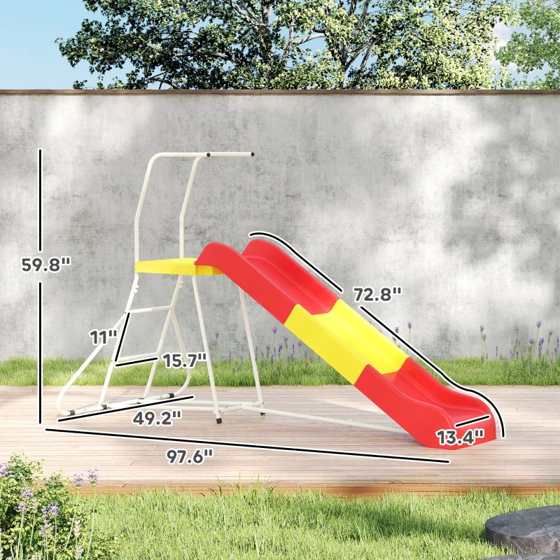 Qaba 6ft Slide for Kids, Metal Freestanding Playground Equipment with Climbing Ladder, for Backyard, Outdoor, Indoor, Red