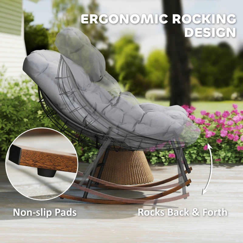 Outsunny Outdoor Rocking Chair Patio Set of 2, Oversized Rocking Papasan Chairs with Cushions for Garden Porch, 265 lbs., Gray