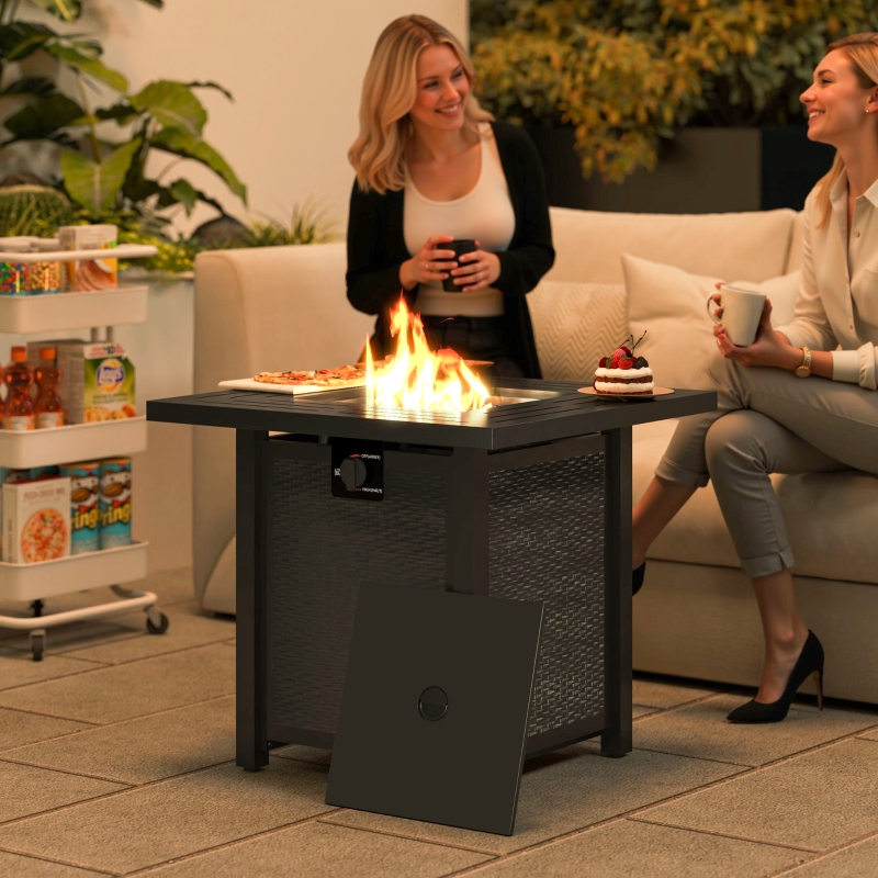 Outsunny Square Gas Fire Pit Table, Smokeless Firepit with