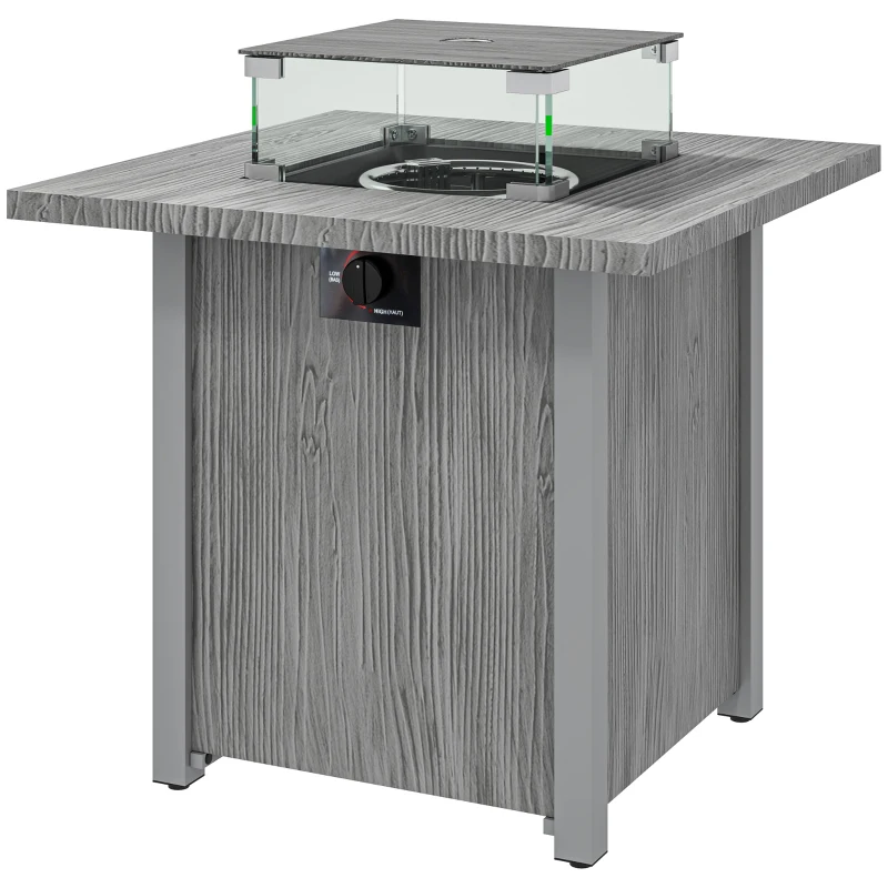 Outsunny 28" 50,000 BTU Gas Fire Pit Table with Cover and Glass Screen, Grey