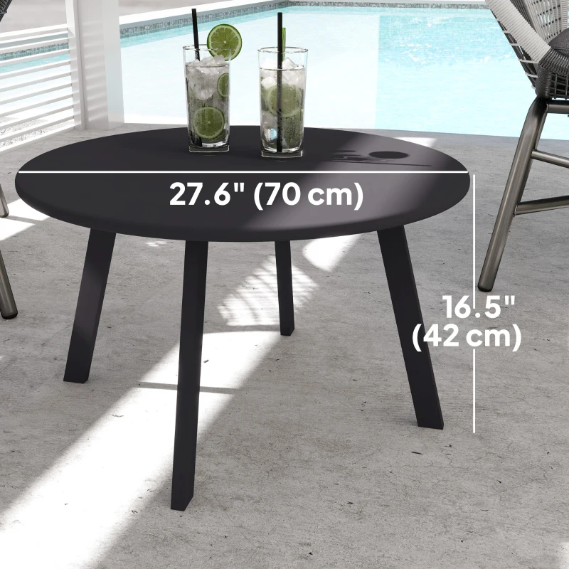 Outsunny Round Outdoor Side Table, Patio Coffee Table with Metal Frame and Non-Slip Foot Pads, Black