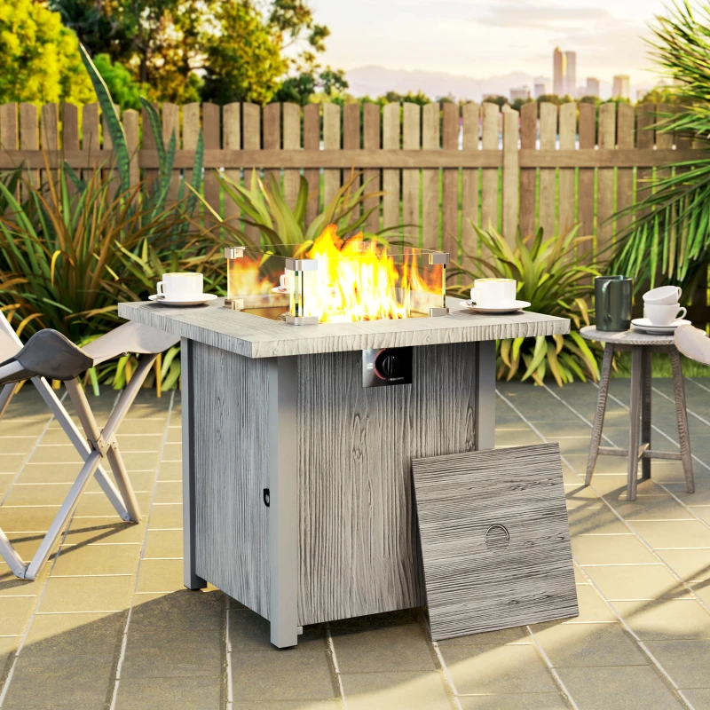 Outsunny 28" 50,000 BTU Gas Fire Pit Table with Cover and Glass Screen, Grey