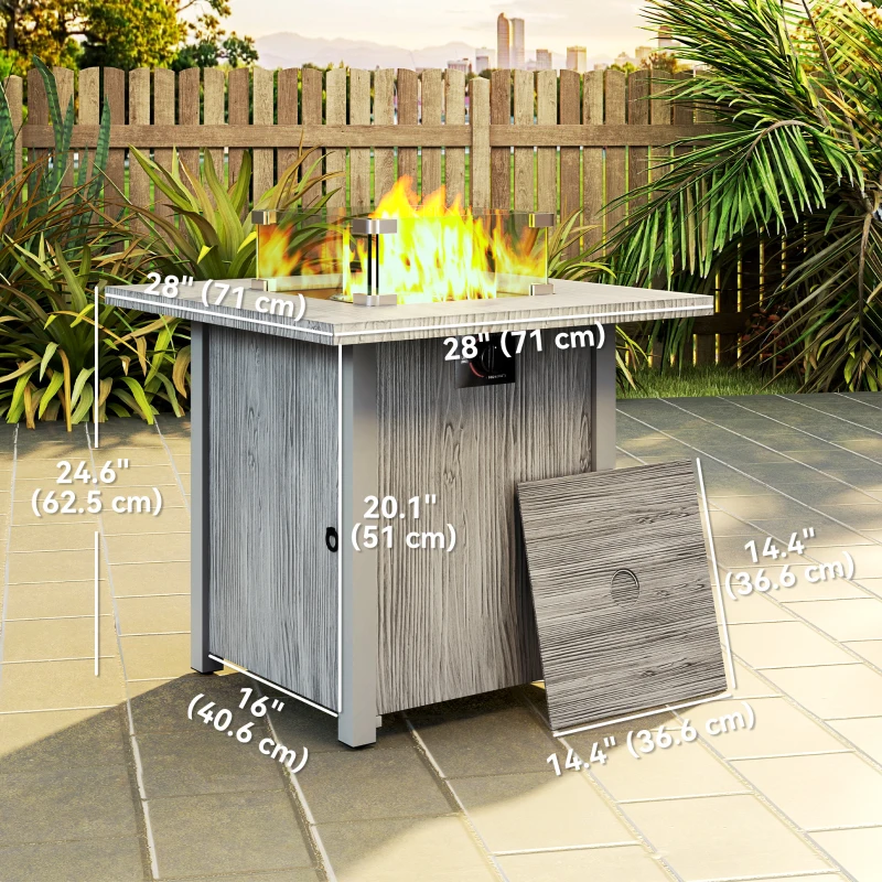 Outsunny 28" 50,000 BTU Gas Fire Pit Table with Cover and Glass Screen, Grey