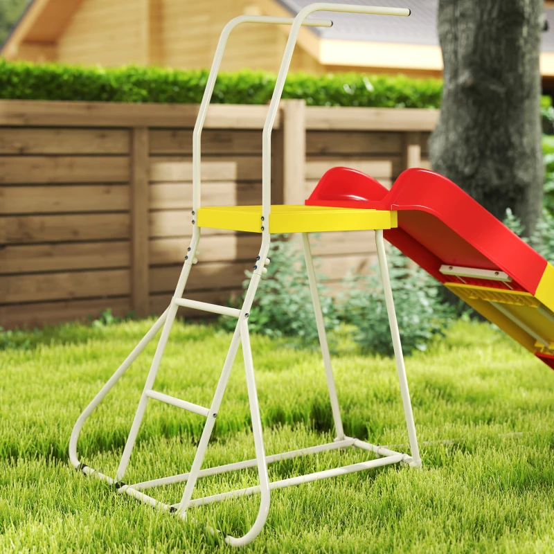 Qaba 6ft Slide for Kids, Metal Freestanding Playground Equipment with Climbing Ladder, for Backyard, Outdoor, Indoor, Red