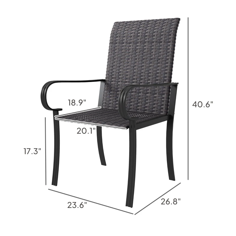 Outsunny Set of 2 Outdoor Wicker Dining Chairs with Armrest, Steel Frame, High Back and Deep Seating, Brown