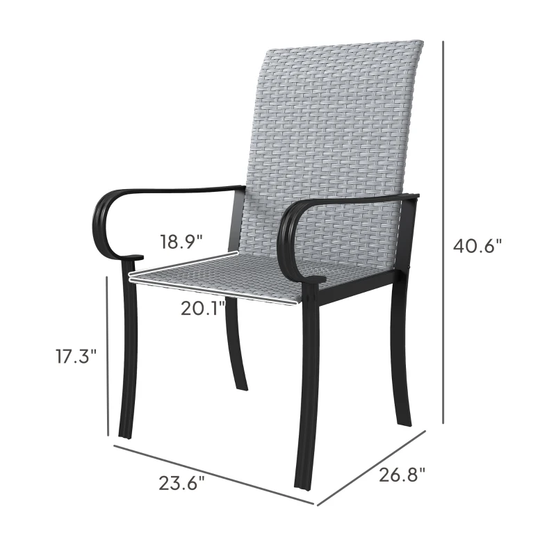 Outsunny Set of 4 Outdoor Wicker Dining Chairs with Armrest, Steel Frame, High Back and Deep Seating, Gray