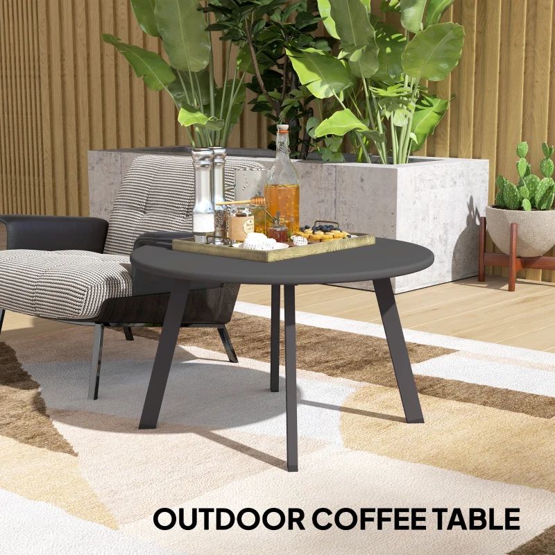 Outsunny Round Outdoor Side Table, Patio Coffee Table with Metal Frame and Non-Slip Foot Pads, Black