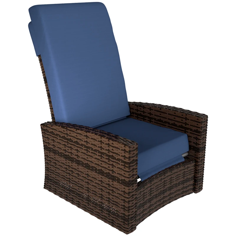 Outsunny Outdoor Rattan Wicker Lounge Chair with Footrest & Soft Cushion for Patio, Garden, Backyard, Dark Blue