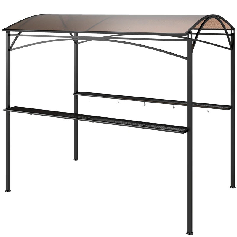Outsunny 8' x 5' Hardtop Grill Gazebo, Outdoor BBQ Gazebo with PC Board Roof, BBQ Canopy Gazebo with 2 Side Shelves and 10 Hooks