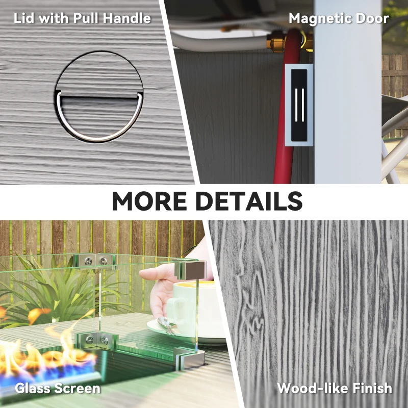 Outsunny 50,000 BTU Gas Fire Pit Table with Cover and Glass Screen, Grey