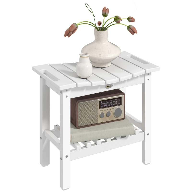 Outsunny HDPE Shower Bench, Waterproof Shower Stool with Handle, Storage Shelf, Non-Slip Pads for Indoor Outdoor, White