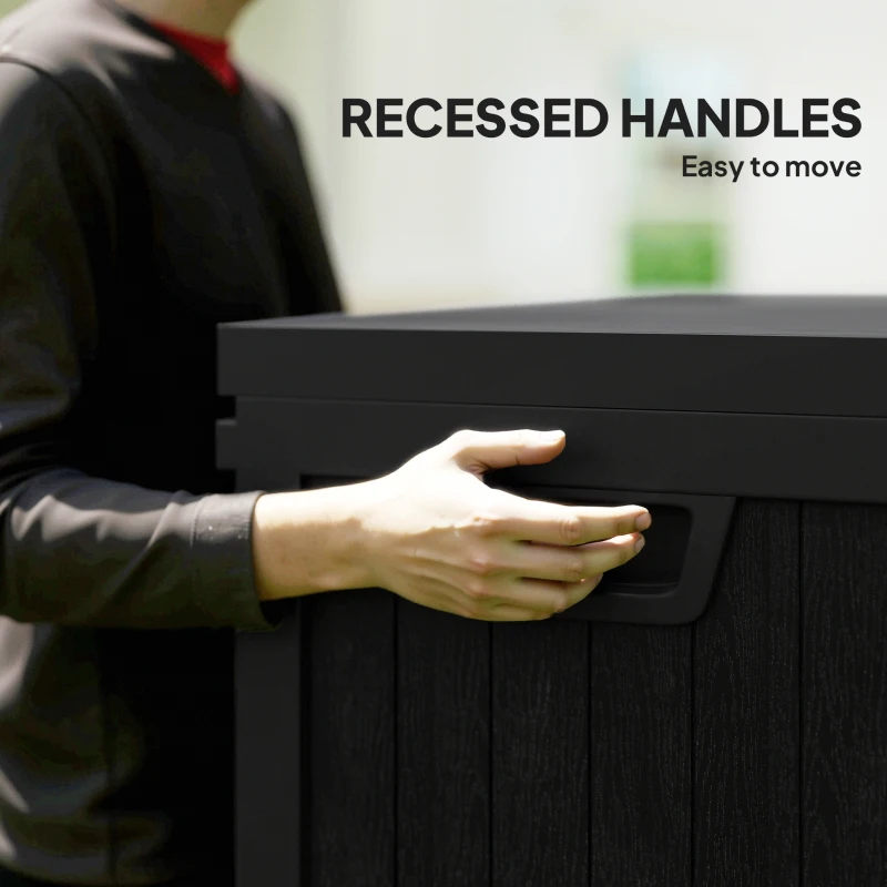 Outsunny 70 Gallon Deck Box, Resin Outdoor Storage Box with Handles, Waterproof Storage Container for Garden Tools, Black