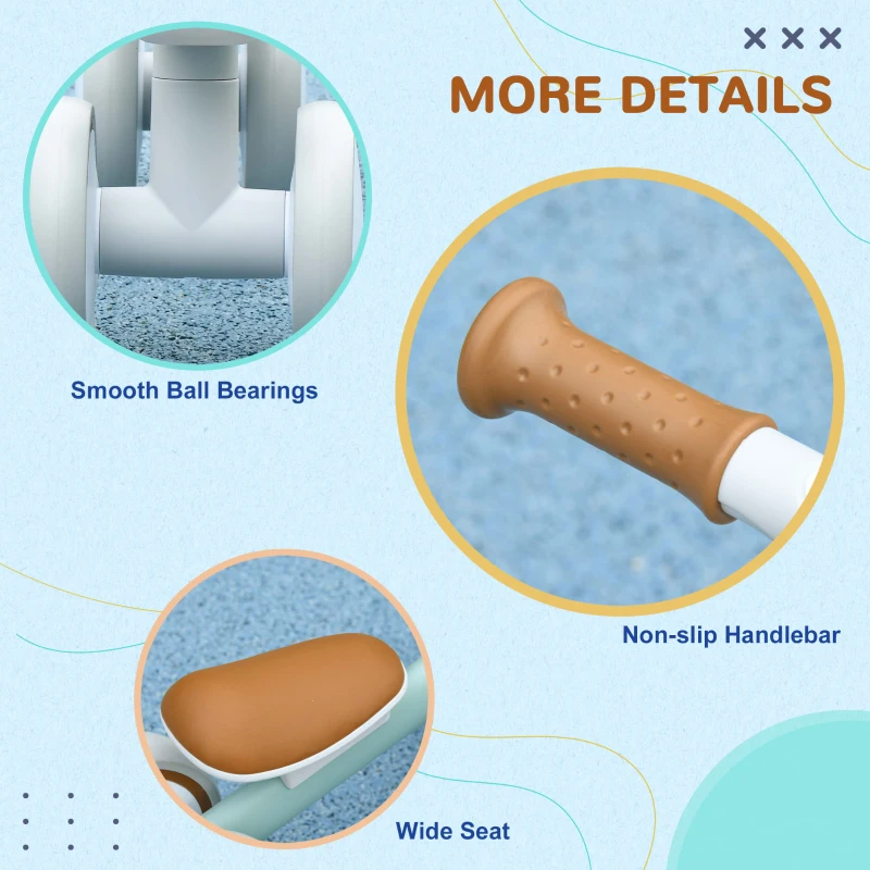 Qaba Balance Bike for Toddlers 1-3 Years with Adjustable Seat, Silent Wheels, No Pedal Bike, Green