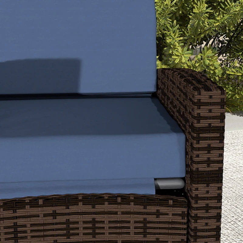 Outsunny Outdoor Rattan Wicker Lounge Chair with Footrest & Soft Cushion for Patio, Garden, Backyard, Dark Blue