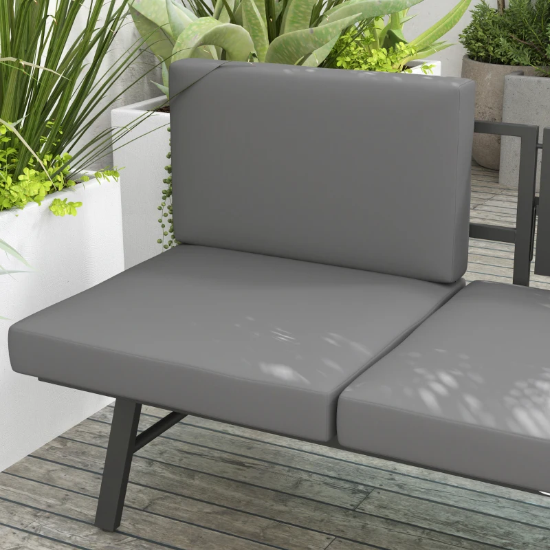 Outsunny 3-in-1 3-Seater Outdoor Sofa, Lounge Chair with 5-Position Adjustable Back, Patio Loveseat with Folding Table, Grey