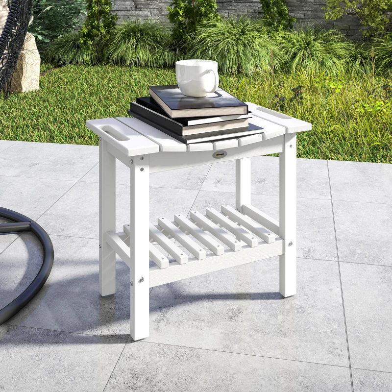 Outsunny HDPE Shower Bench, Waterproof Shower Stool with Handle, Storage Shelf, Non-Slip Pads for Indoor Outdoor, White