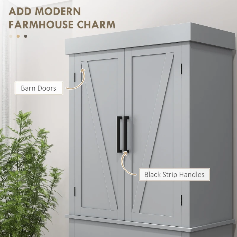 HOMCOM 72" Kitchen Storage Cabinet, Farmhouse Kitchen Pantry Cabinet with 4 Barn Doors, Drawer, Adjustable Shelves, Grey