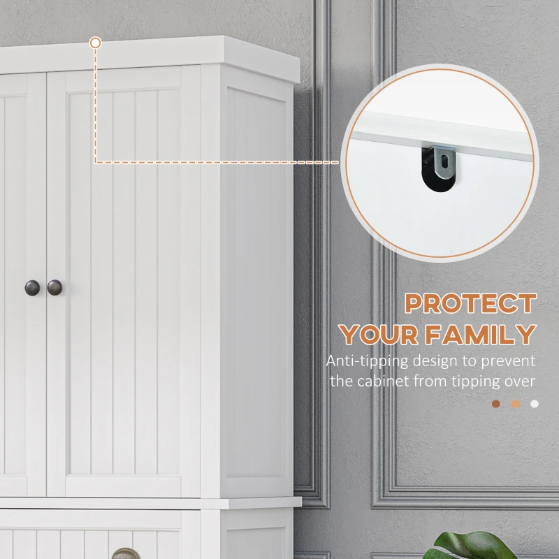 HOMCOM 72" Kitchen Cabinet, Kitchen Pantry Cabinet with 4 Doors, 2 Adjustable Shelves and Drawer, Distressed White