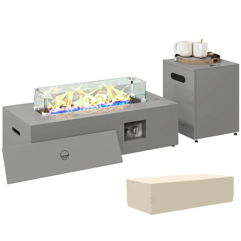 Outsunny 42" Propane Fire Pit Table 50,000 BTU Outdoor Gas Fire Table with Hideaway Propane Tank Holder, Waterproof Cover