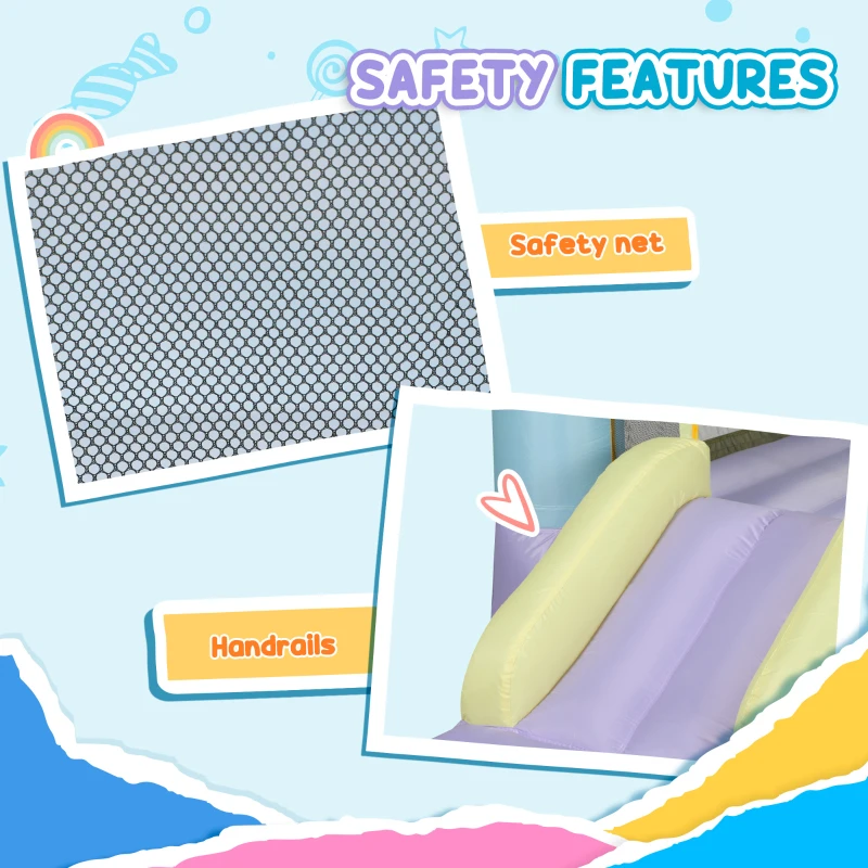 Qaba Inflatable Bounce House with Air Blower, Slide, Stakes, Repair Patches, Storage Bag, for Kids Ages 3-8, 98" x 65" x 79"