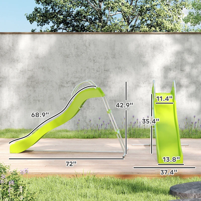 Qaba 5.7FT Outdoor Slide for Kids Ages 3-8, Climbing Step Ladder, Playground Equipment for Backyard, Garden, Green