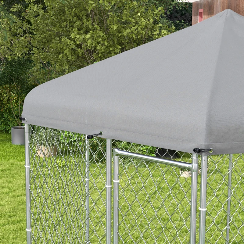 PawHut 9.2' x 8' x 7.7' Outdoor Dog Kennel Dog Run with Waterproof, UV Resistant Cover for Medium Large Sized Dogs, Silver
