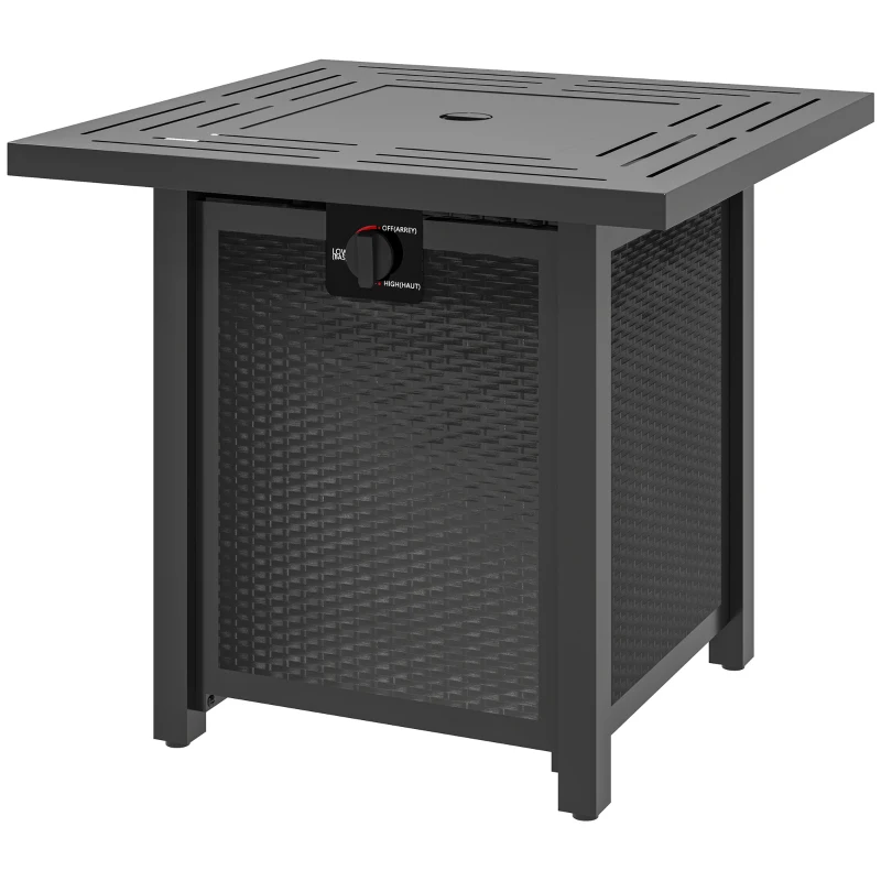 Outsunny Square Gas Fire Pit Table, Smokeless Firepit with Cover, Black