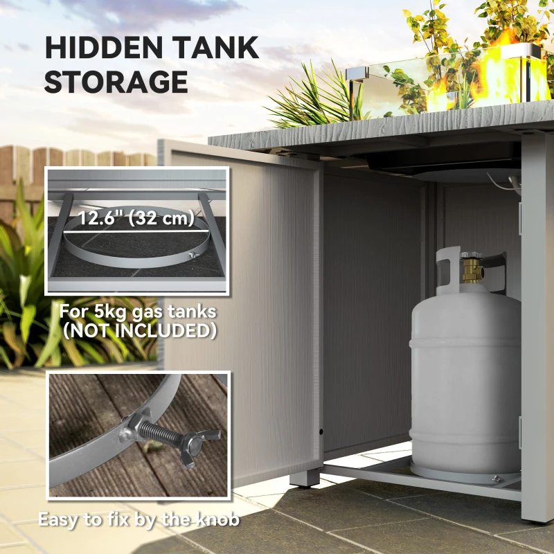 Outsunny 28" 50,000 BTU Gas Fire Pit Table with Cover and Glass Screen, Grey