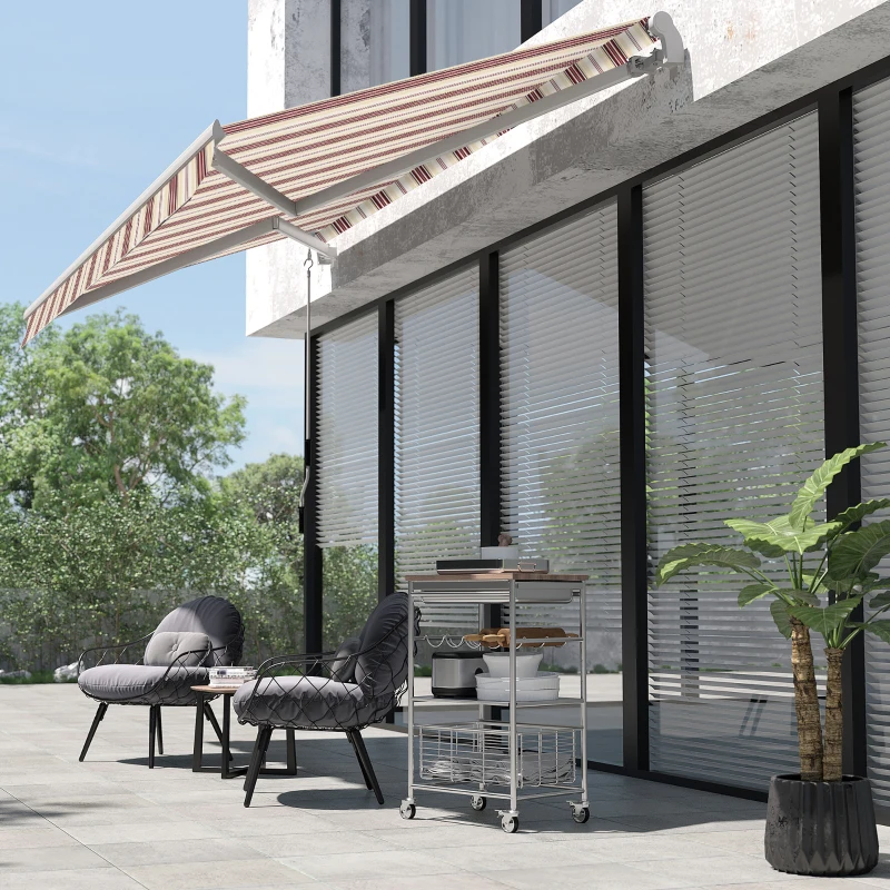Outsunny 10' x 8' Manual Retractable Awning, Sun Shade Shelter Canopy, with Aluminum Frame and UV Protection for Patio Deck Yard Window Door, Red Stripe