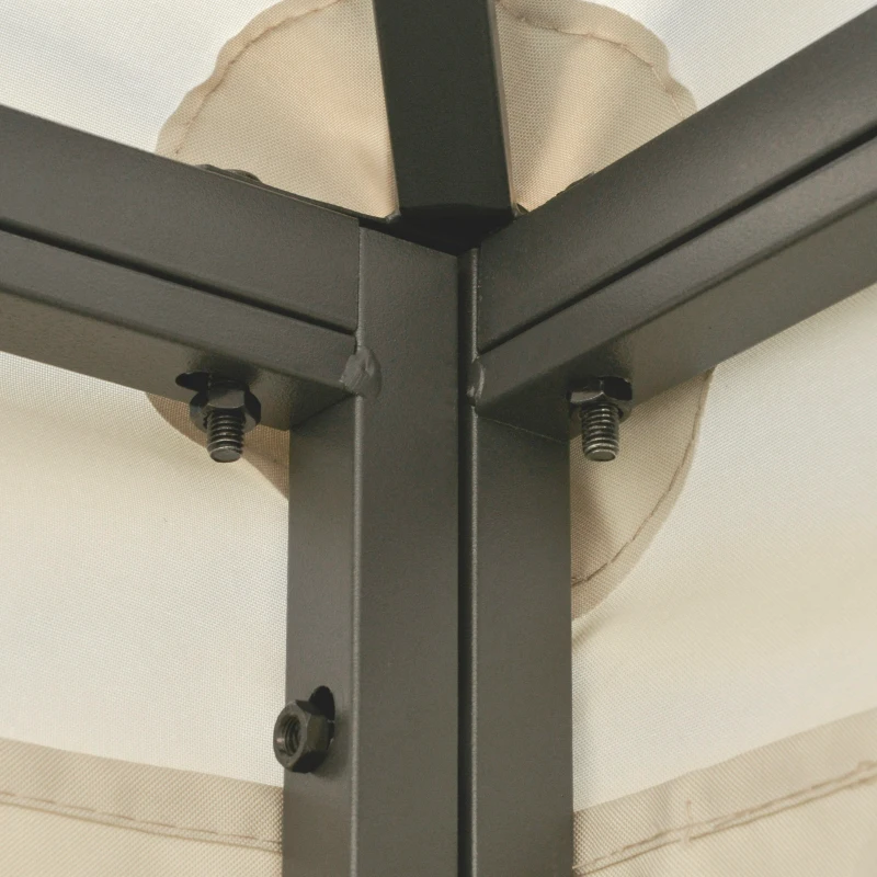 Outsunny 12' x 10' Outdoor Patio Gazebo Canopy with Double Tier Roof, Removable Mesh Sidewalls, Triangular Display Shelves, Beige