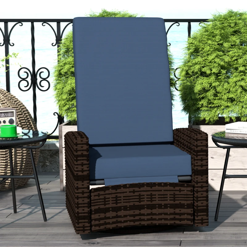 Outsunny Outdoor Rattan Wicker Lounge Chair with Footrest & Soft Cushion for Patio, Garden, Backyard, Dark Blue