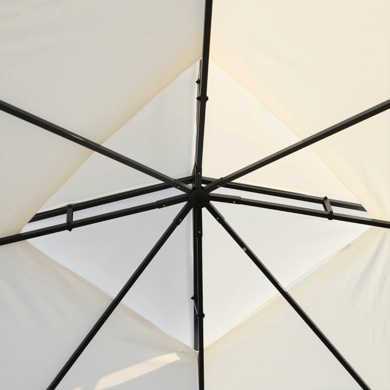 Outsunny 10'x10' Soft-top Steel Patio Gazebo Outdoor Sun Shelter with 2-Tier Polyester Roof, Curtain Sidewalls, White