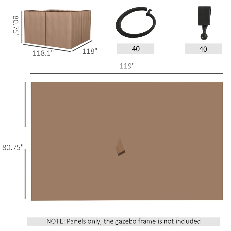 Outsunny 9.84' x 9.84' Gazebo Sidewall Set with Hooks/C-Rings, Brown
