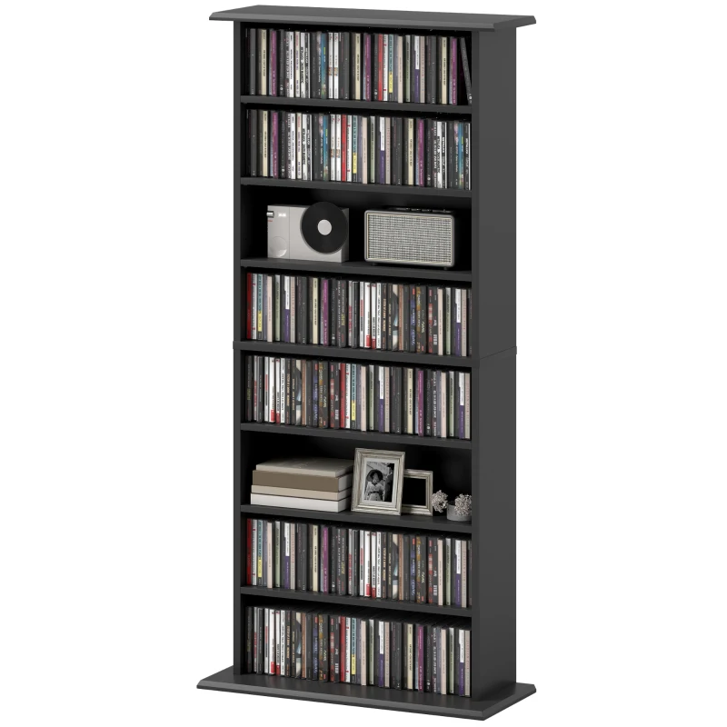 HOMCOM 8-Tier DVD Shelf with 6 Adjustable Shelves, Slim CD Shelf, Holds 360 CDs, 185 DVDs or 185 Blu-rays, Black
