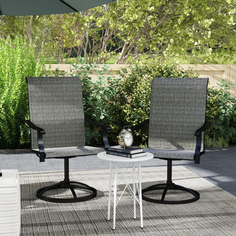 Outsunny Outdoor Swivel Dining Chairs Set of 2, High Back Swivel Chairs with All Weather Mesh for Deck, Backyard, Poolside, Grey