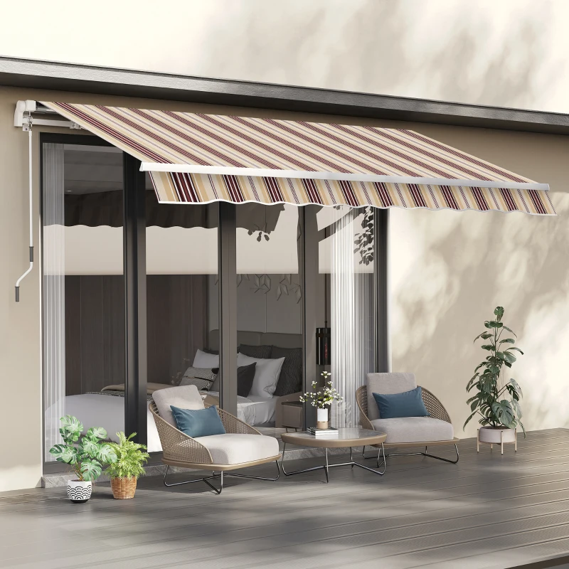 Outsunny 10' x 8' Manual Retractable Awning, Sun Shade Shelter Canopy, with Aluminum Frame and UV Protection for Patio Deck Yard Window Door, Red Stripe