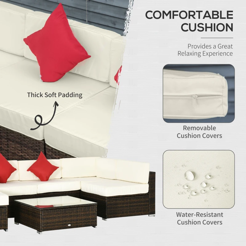 Outsunny 9 Pieces Wicker Patio Furniture Set with Cushion, Cream White