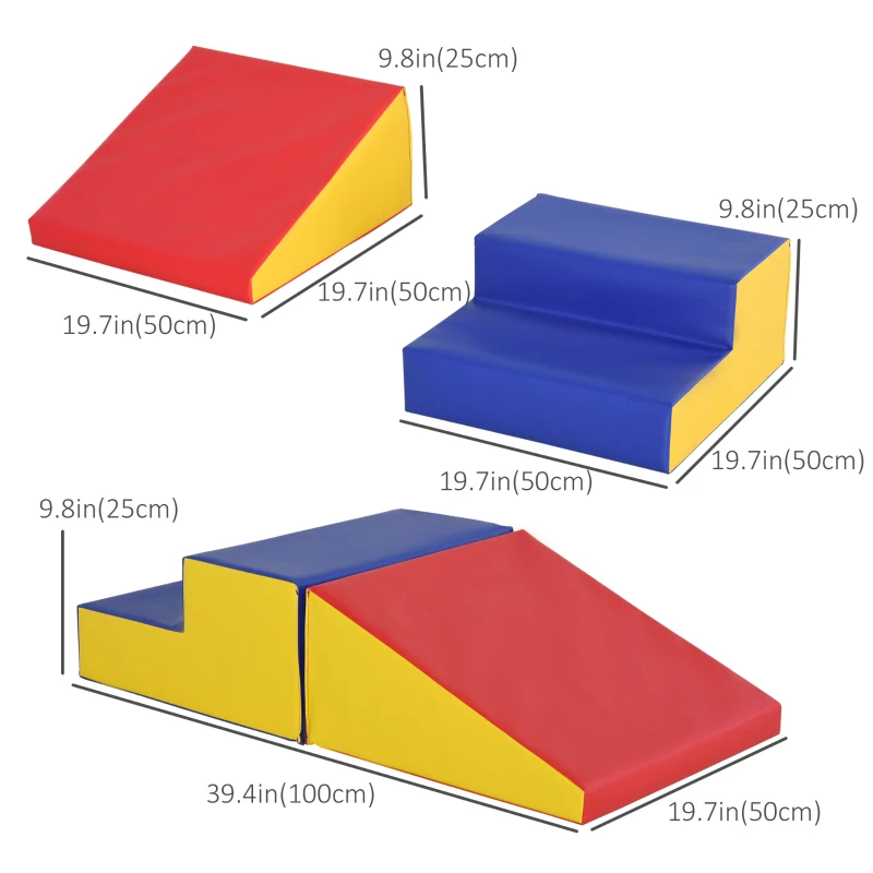 Soozier 2-Piece Climb and Crawl Activity Soft Play Set, Secure Foam Blocks Playset for Toddler Preschooler Babies Indoor, Activity Structure Play Equipment, Multi-colour