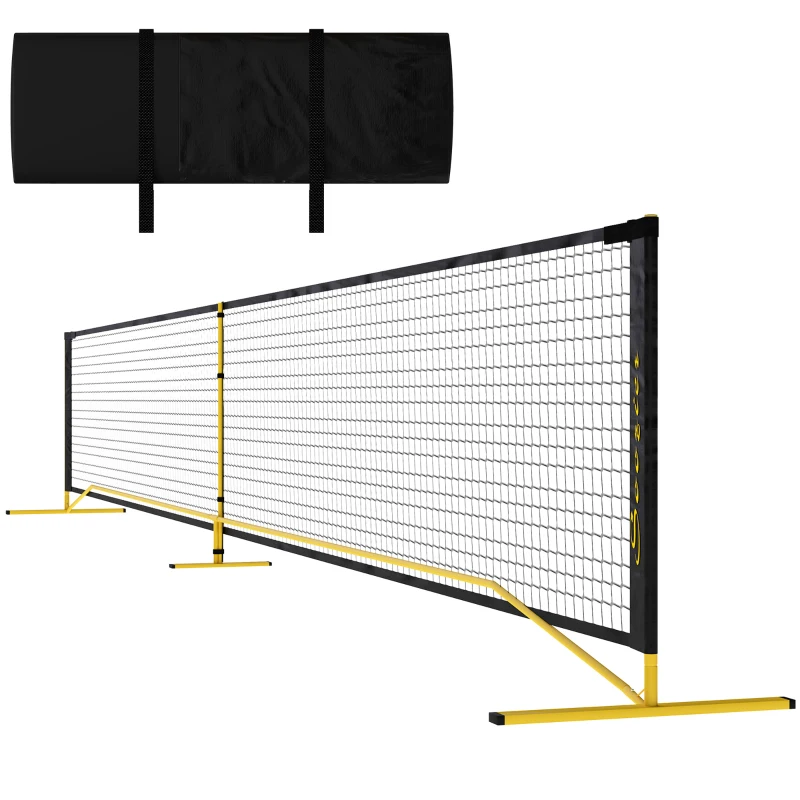 Soozier Portable Pickleball Net Set with 22FT Regulation Size Net, Carrying Bag for Indoor Outdoor Driveway, Yellow
