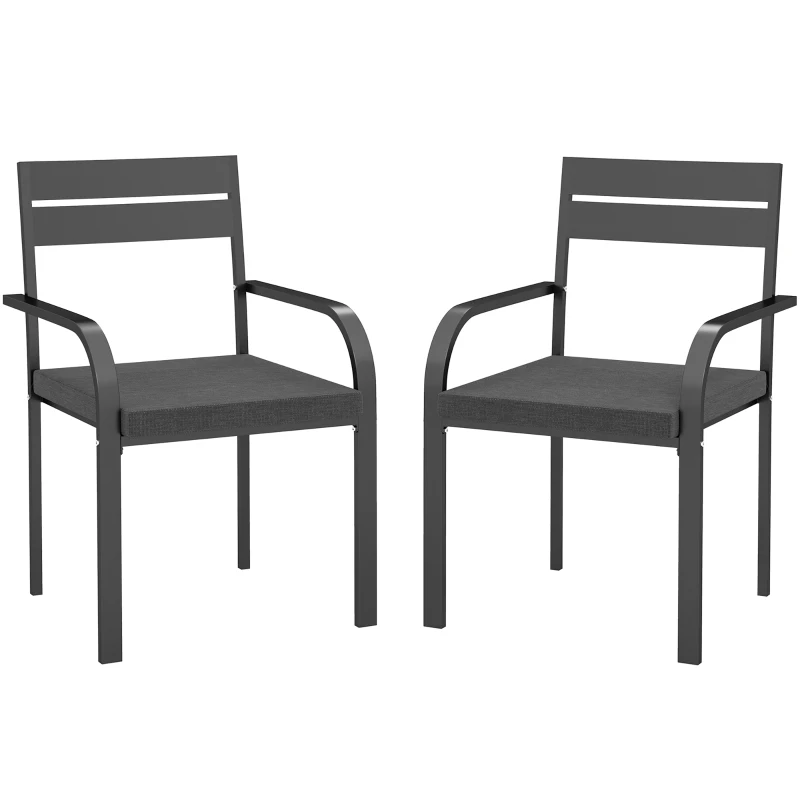 Outsunny 2 Piece Outdoor Dining Chairs with Aluminum Frame, Soft Cushion, for Deck, Garden, Balcony, Poolside, Grey