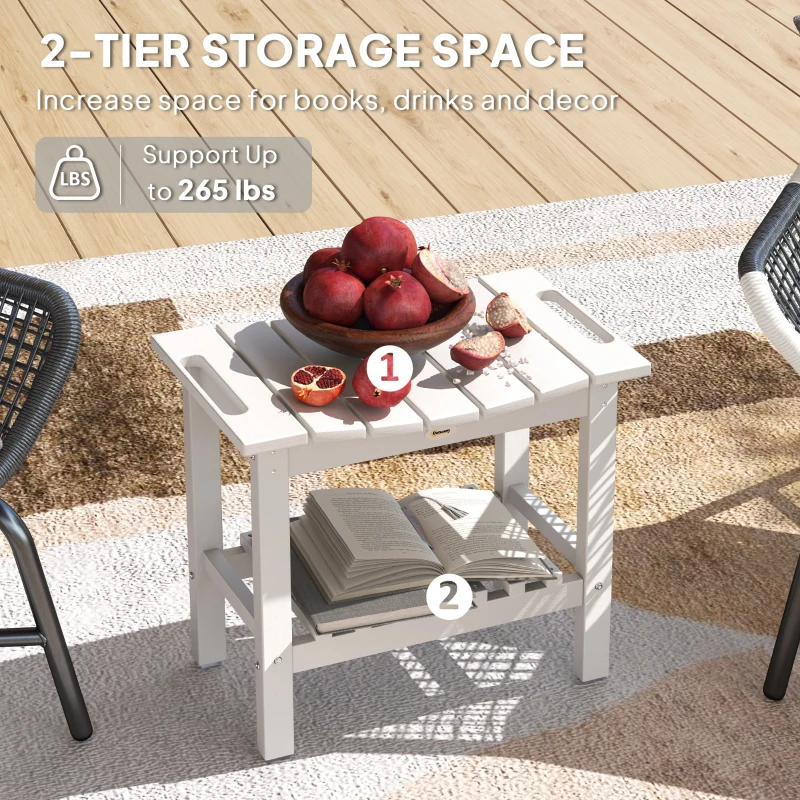 Outsunny HDPE Shower Bench, Waterproof Shower Stool with Handle, Storage Shelf, Non-Slip Pads for Indoor Outdoor, White