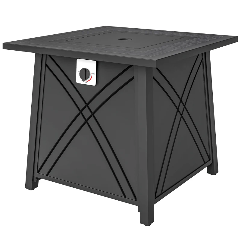 Outsunny 28" Propane Fire Pit Table 40,000 BTU Square Outdoor Gas Fire Table with Waterproof Cover, Adjustable Foot Pads