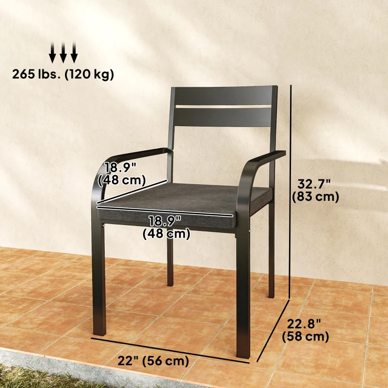 Outsunny 2 Piece Outdoor Dining Chairs with Aluminum Frame, Soft Cushion, for Deck, Garden, Balcony, Poolside, Grey