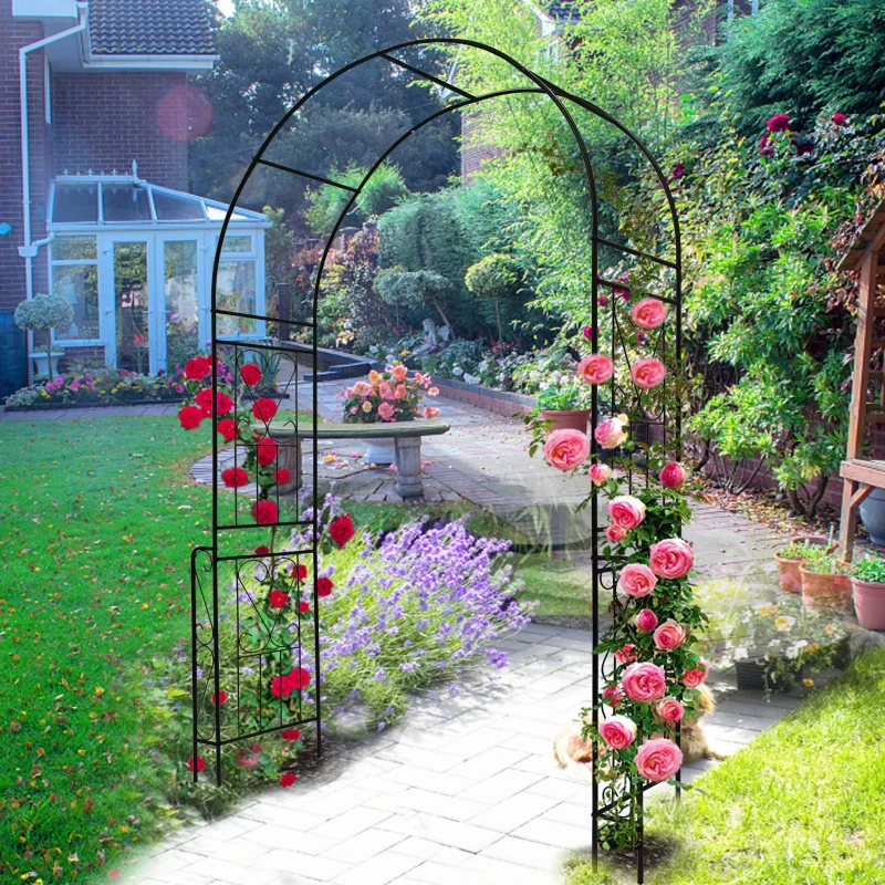 Metal Garden Arch Trellis with Anti-Rust Coated Iron, Easy Assembled Climbing Plant Support, 55" L x 14.5" W x 94.5" H, Black