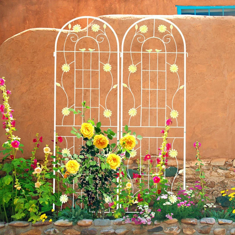 2 Pack Metal Garden Trellis with Versatile Decoration, Sturdy Iron Construction, Rustproof Climbing Plant Support, Cream White