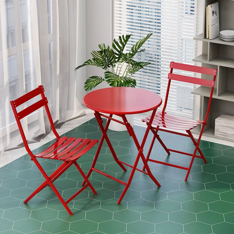 3-Piece Patio Bistro Set with Foldable Round Table and Chairs, Easy Setup, Space-Saving Design, Red