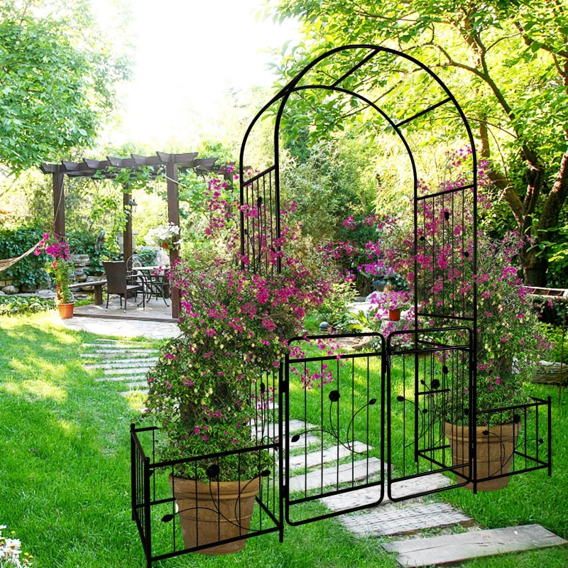 Metal Garden Arch with Anti-Rust Coating, Double Gate Design, Easy Assembled Climbing Plants Support, 79.5" L x 20" W x 86.5" H, Black
