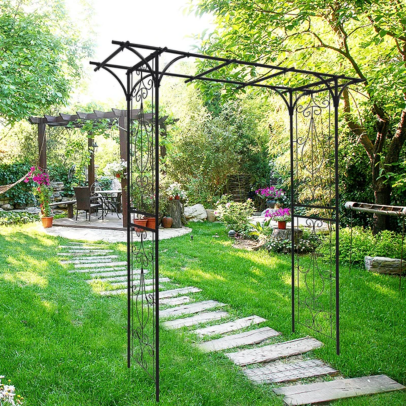 Sturdy Iron Trellis with Anti-Rust Coating, Easy Assembly, Metal Garden Arch for Climbing Plants, 80.5" L x 20.5" W x 81" H, Black